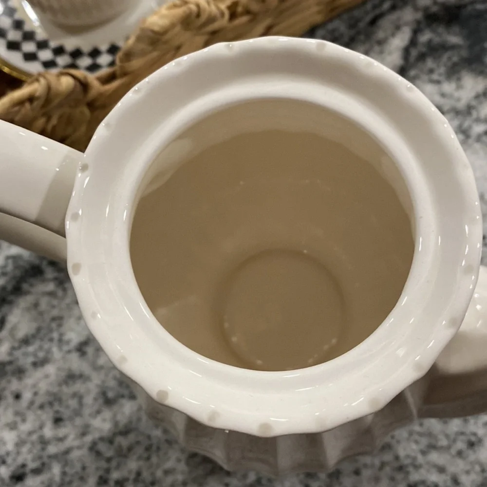 VTG. American Atelier “Athena” Creamy White Ironstone Ribbed Fluted Tea Pot!